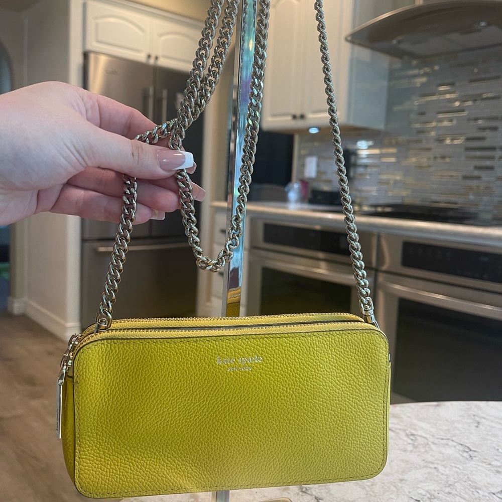 KATE SPADE- Vibrant Canary Mini Margaux Double Zip Chain Handle Cross Body Bag